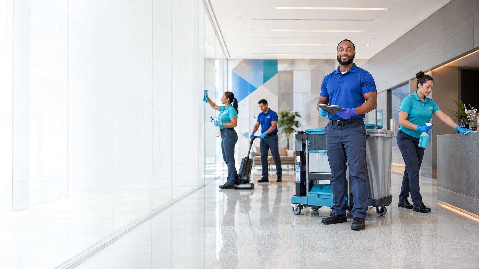 Ballinger cleaning crew servicing a modern DC office lobby